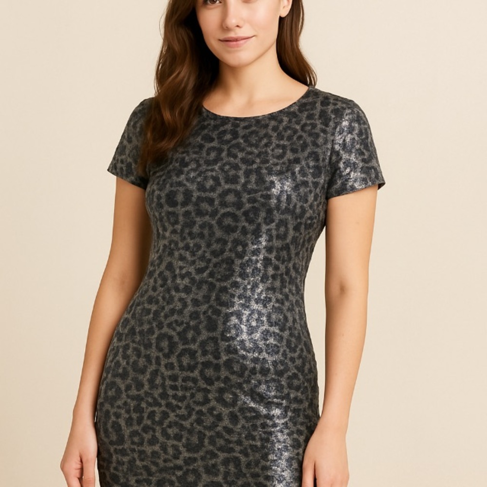 Michael Kors Metallic Leopard Print Bodycon Dress XS
